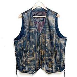 New Unik Premium Buffalo Leather Motorcycle Brown Distressed Vest Mens Sz 2XL